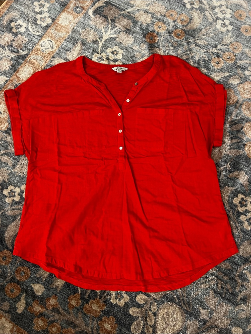 Lucky Brand Women's Short-Sleeve Red Button-Down Top